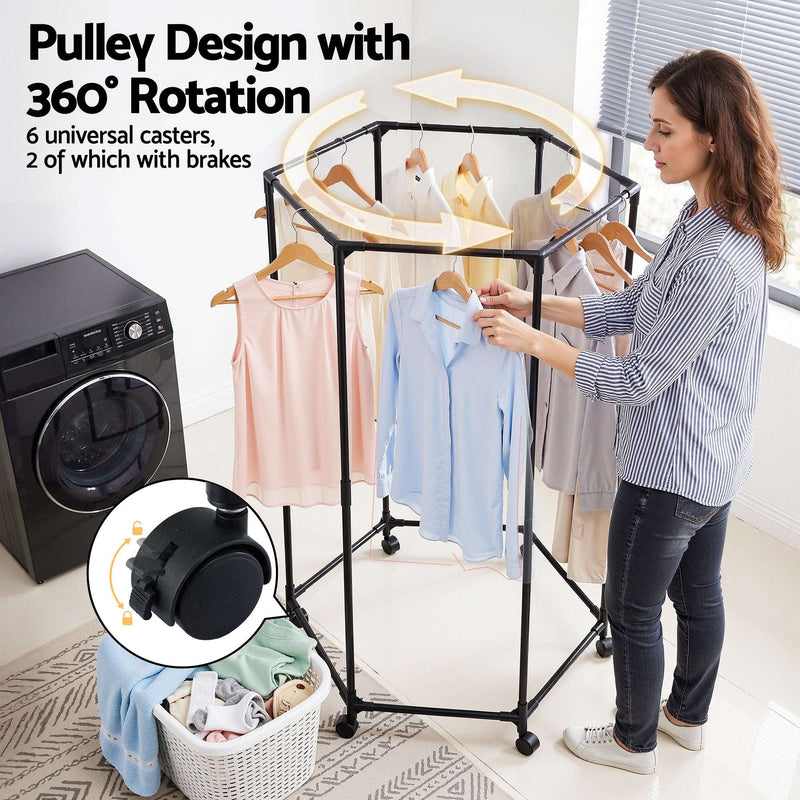 Artiss 6 Rod Rolling Clothes Rack Airer with Wheels