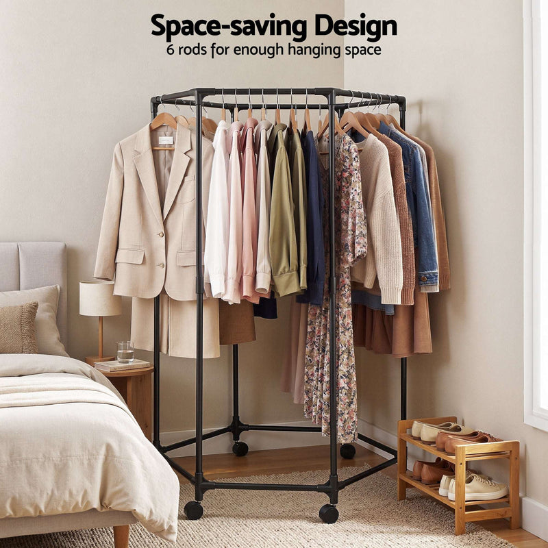 Artiss 6 Rod Rolling Clothes Rack Airer with Wheels