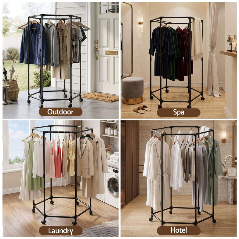 Artiss 6 Rod Rolling Clothes Rack Airer with Wheels