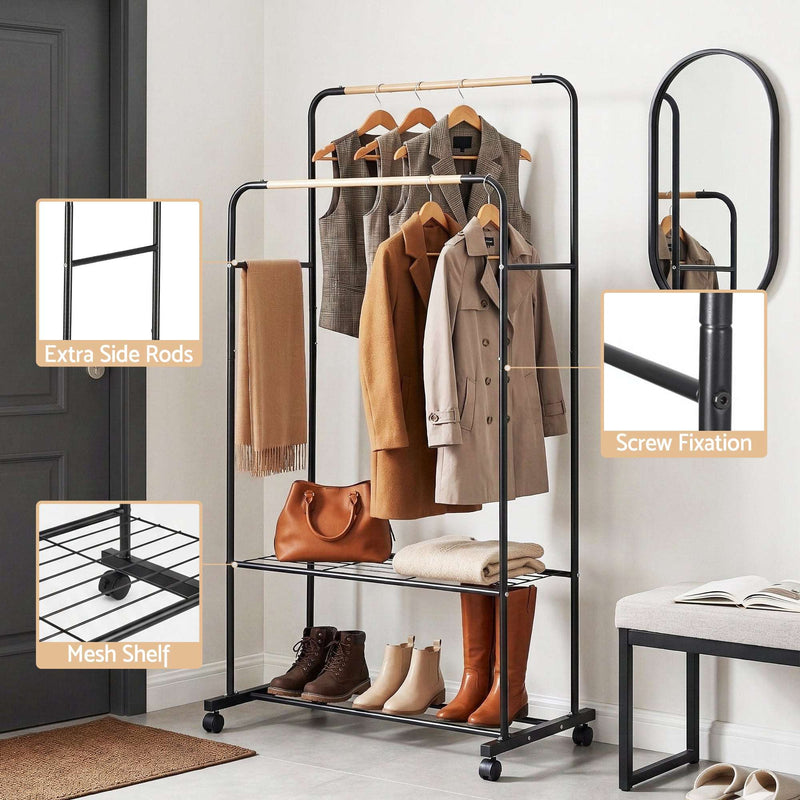 Artiss Double Rod Clothes Rack Airer with Storage Shelf