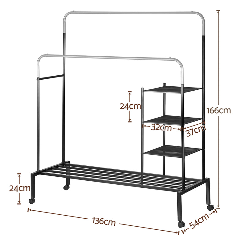 Artiss Double Rod Clothes Rack with Shelf