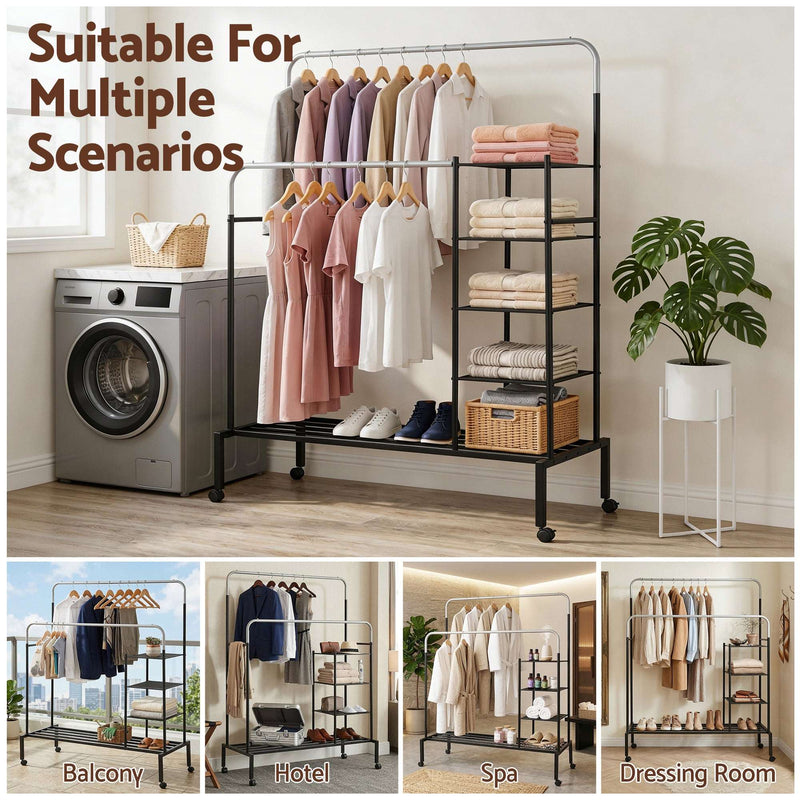 Artiss Double Rod Clothes Rack with Shelf