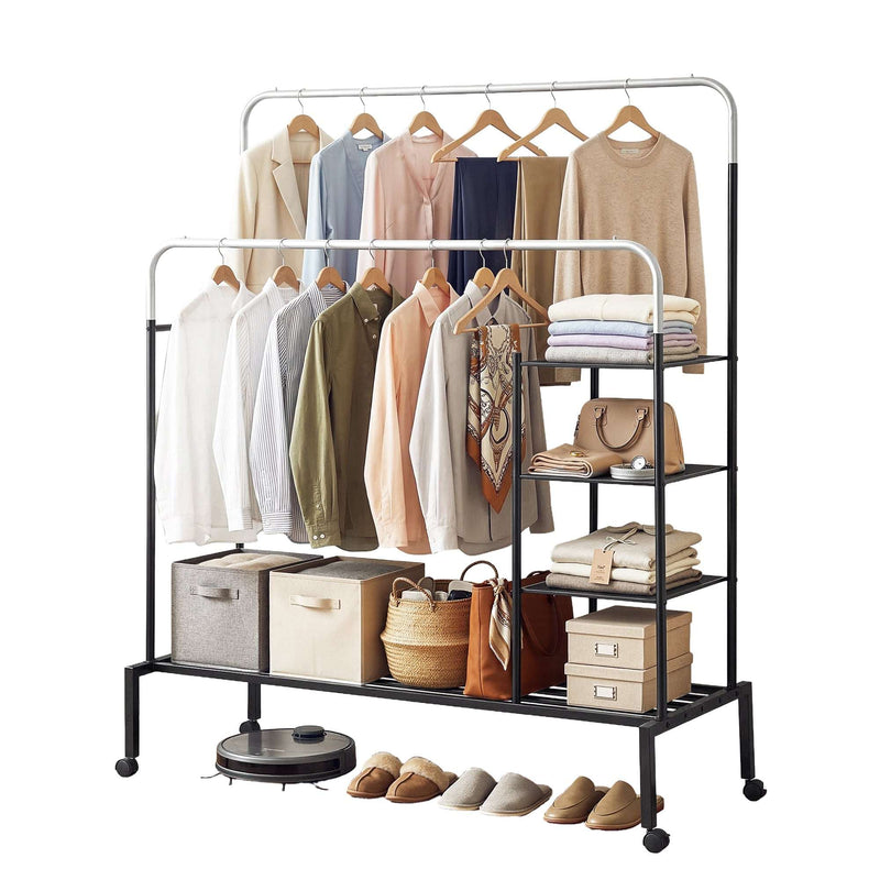 Artiss Double Rod Clothes Rack with Shelf