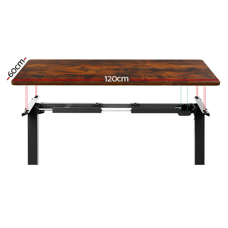 120cm Motorised Standing Desk – Rustic Brown