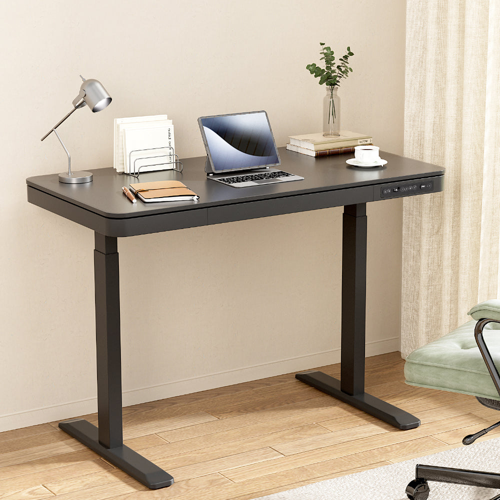 Motorised Electric Standing Desk with Drawer – 120CM Black