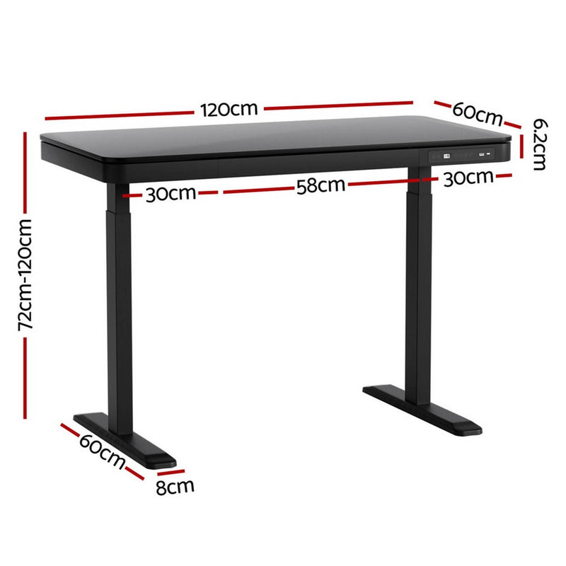 Motorised Electric Standing Desk with Drawer – 120CM Black