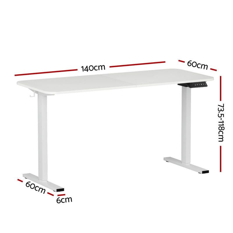 Electric Standing Desk – 140CM Adjustable Height Motorised Home Office Desk (White)