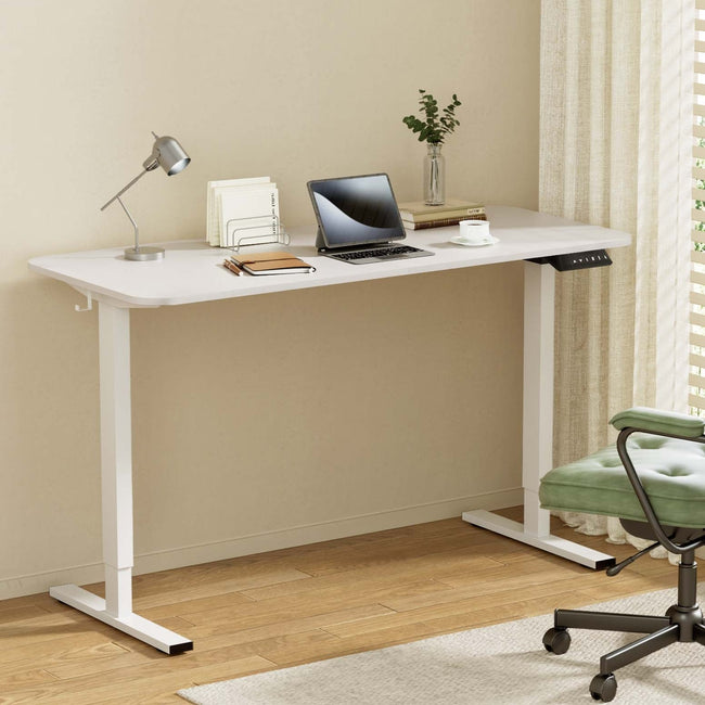 Electric Standing Desk – 140CM Adjustable Height Motorised Home Office Desk (White)