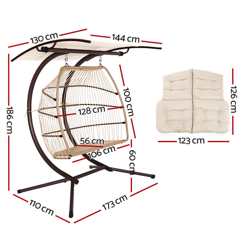 Gardeon 2-Seater Egg Swing Chair – Latte Wicker