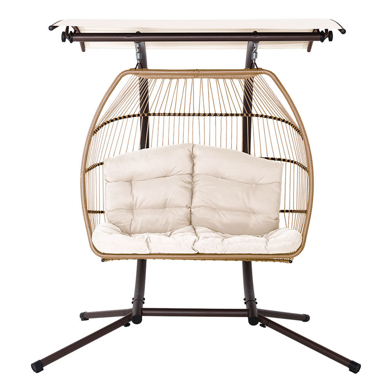 Gardeon 2-Seater Egg Swing Chair – Latte Wicker