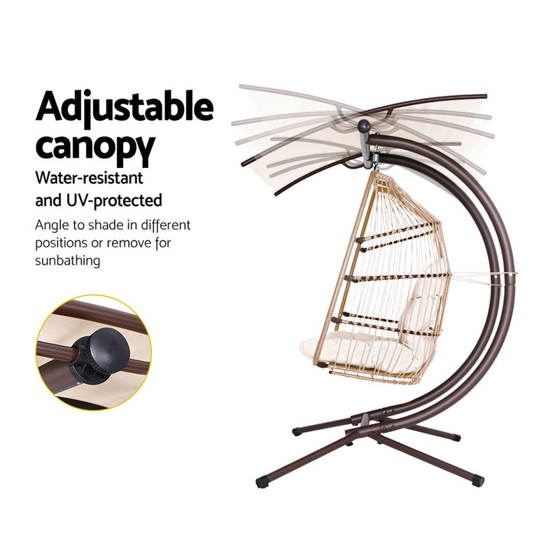 Gardeon 2-Seater Egg Swing Chair – Latte Wicker