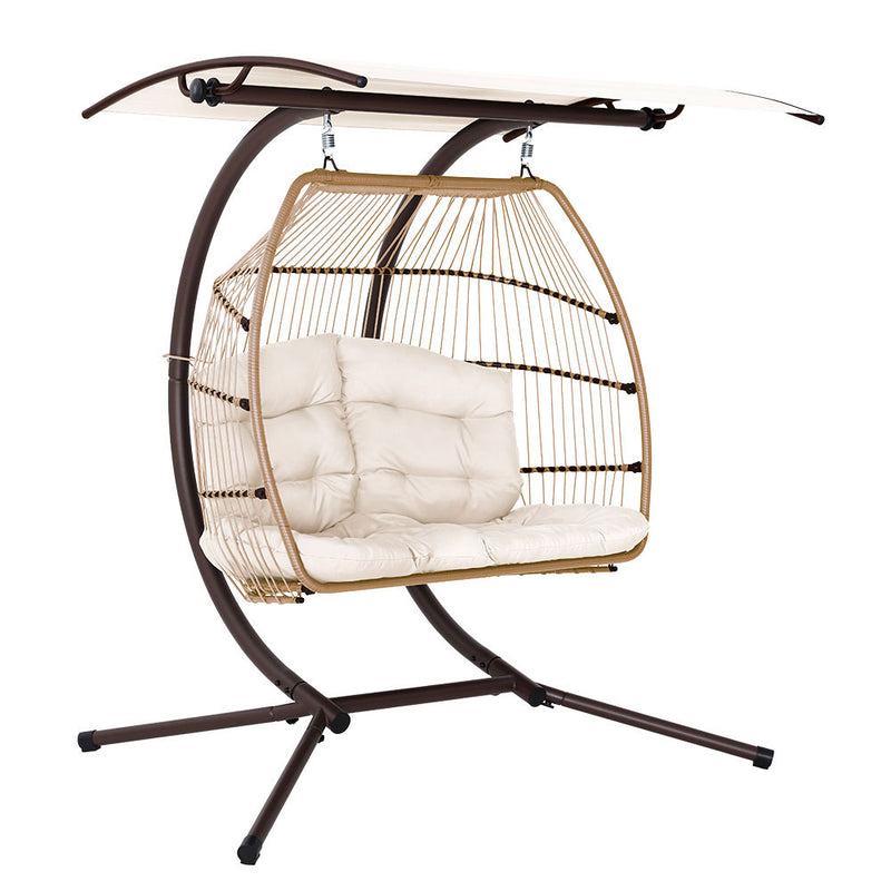 Gardeon 2-Seater Egg Swing Chair – Latte Wicker