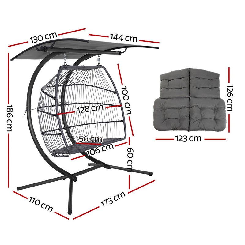 Gardeon 2-Seater Egg Swing Chair – Grey Wicker