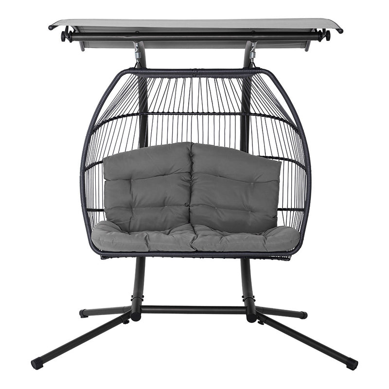Gardeon 2-Seater Egg Swing Chair – Grey Wicker