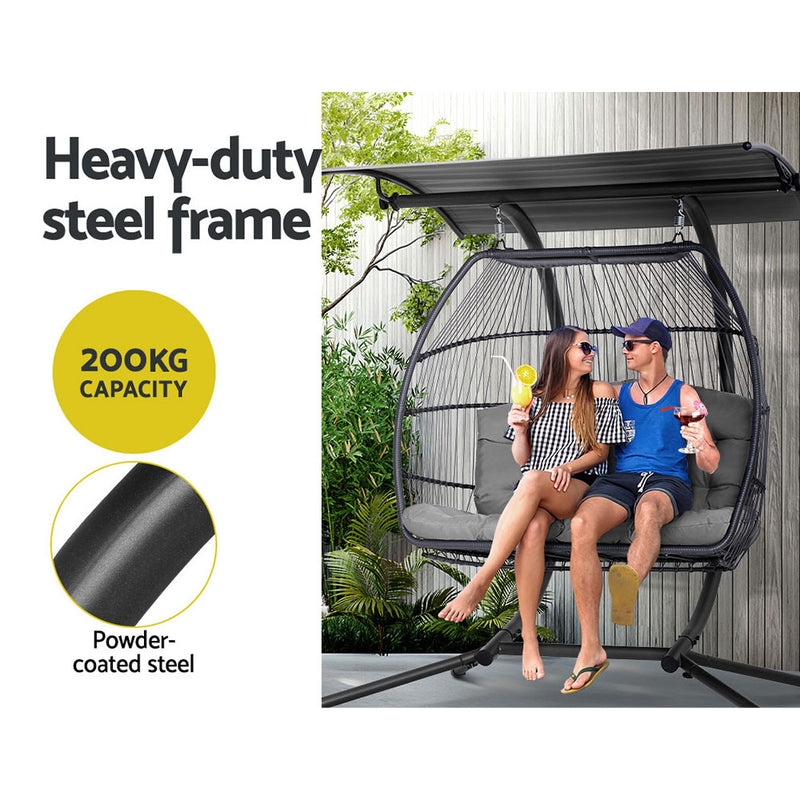 Gardeon 2-Seater Egg Swing Chair – Grey Wicker