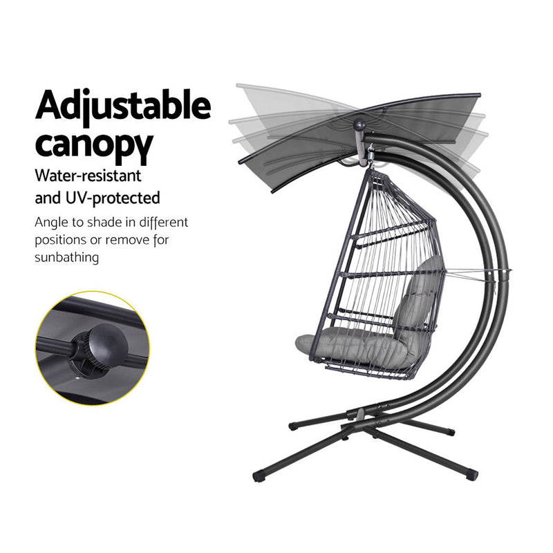 Gardeon 2-Seater Egg Swing Chair – Grey Wicker