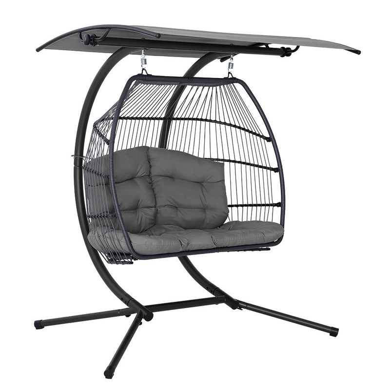 Gardeon 2-Seater Egg Swing Chair – Grey Wicker