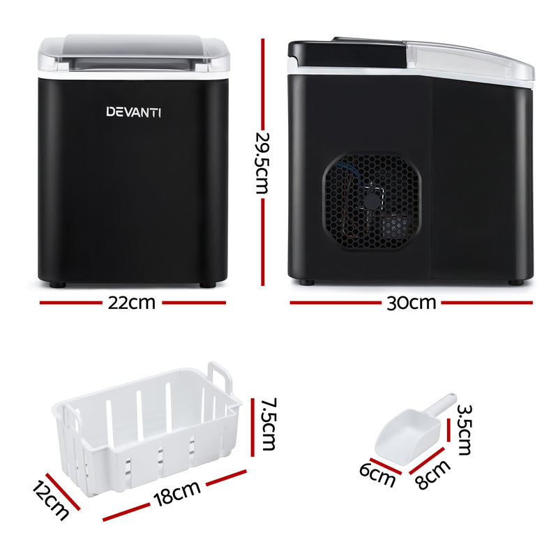 Devanti 12kg Countertop Ice Maker 1.2L Black