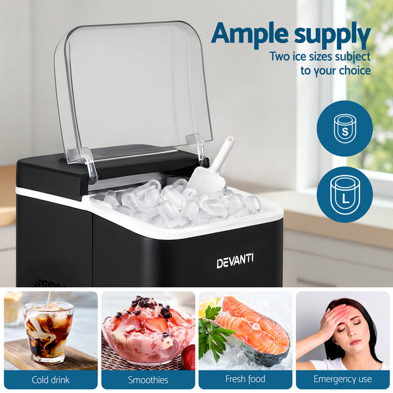 Devanti 12kg Countertop Ice Maker 1.2L Black
