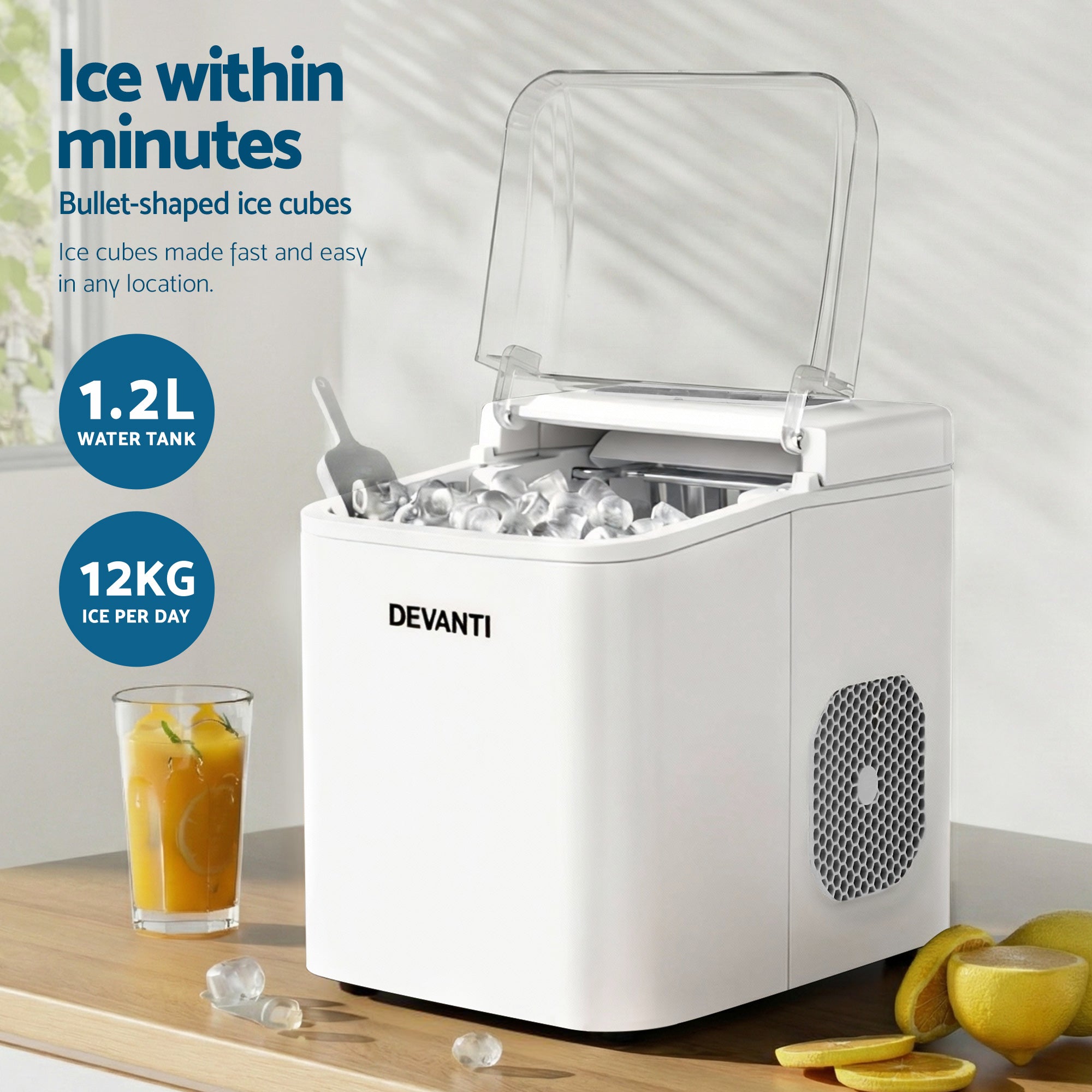 Devanti Portable Ice Maker 12kg – Self Cleaning