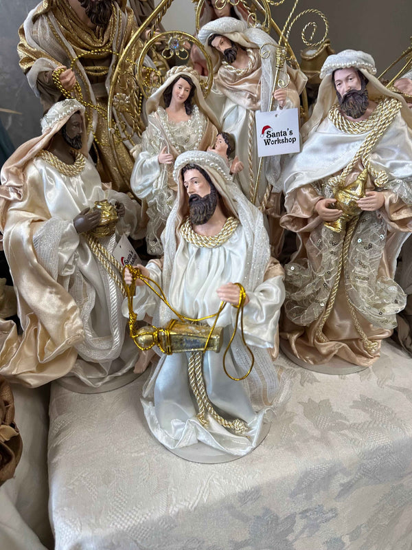 45cm Gold & White Holy Family Nativity Set with Three Wise Men
