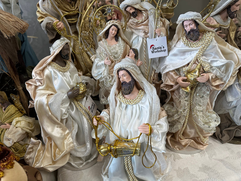45cm Gold & White Holy Family Nativity Set with Three Wise Men
