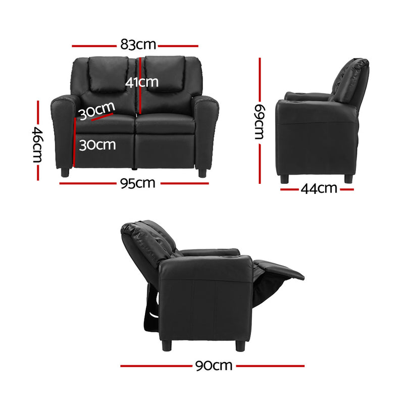 Keezi Kids Recliner Chair – Black PU Leather
