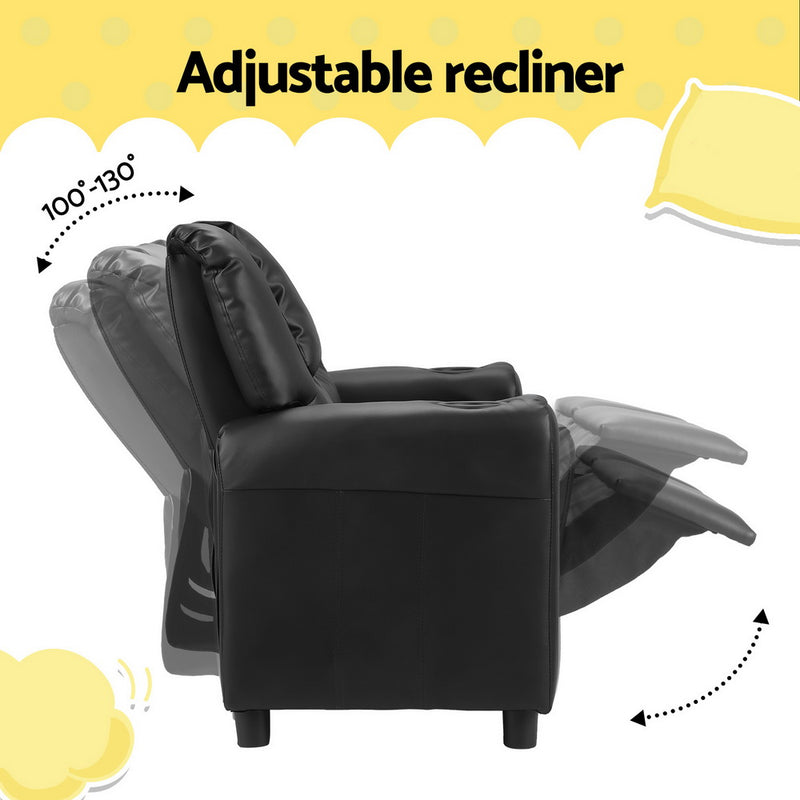 Keezi Kids Recliner Chair – Black PU Leather