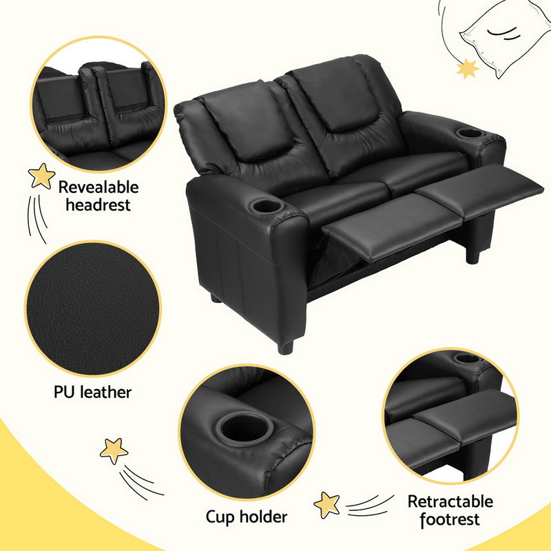 Keezi Kids Recliner Chair – Black PU Leather