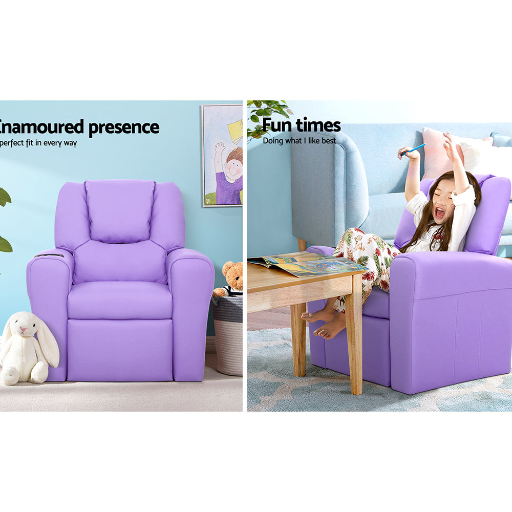 Keezi Kids PU Leather Recliner Armchair – Purple