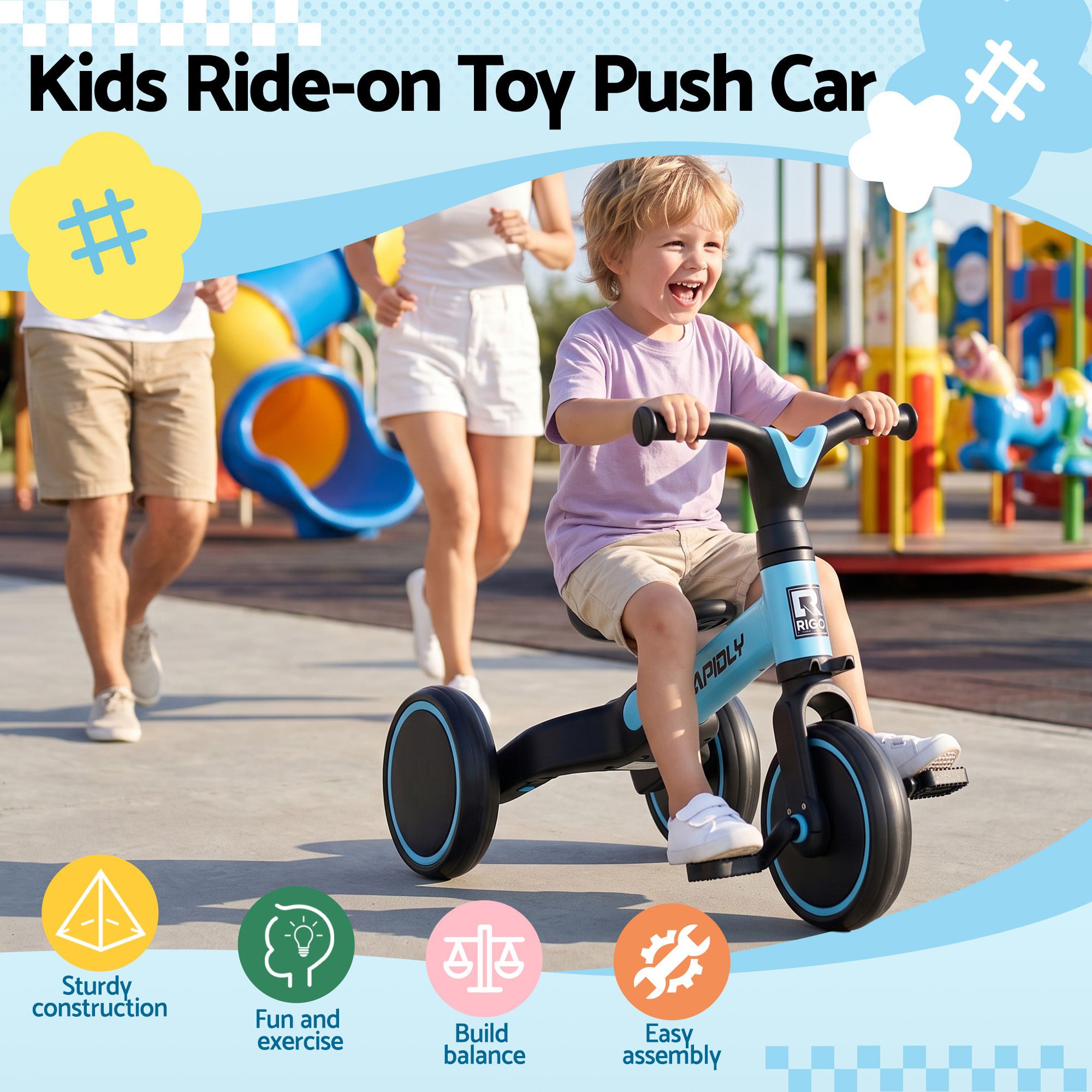 RIGO Kids Tricycle 3 Wheel Bike Blue 70cm
