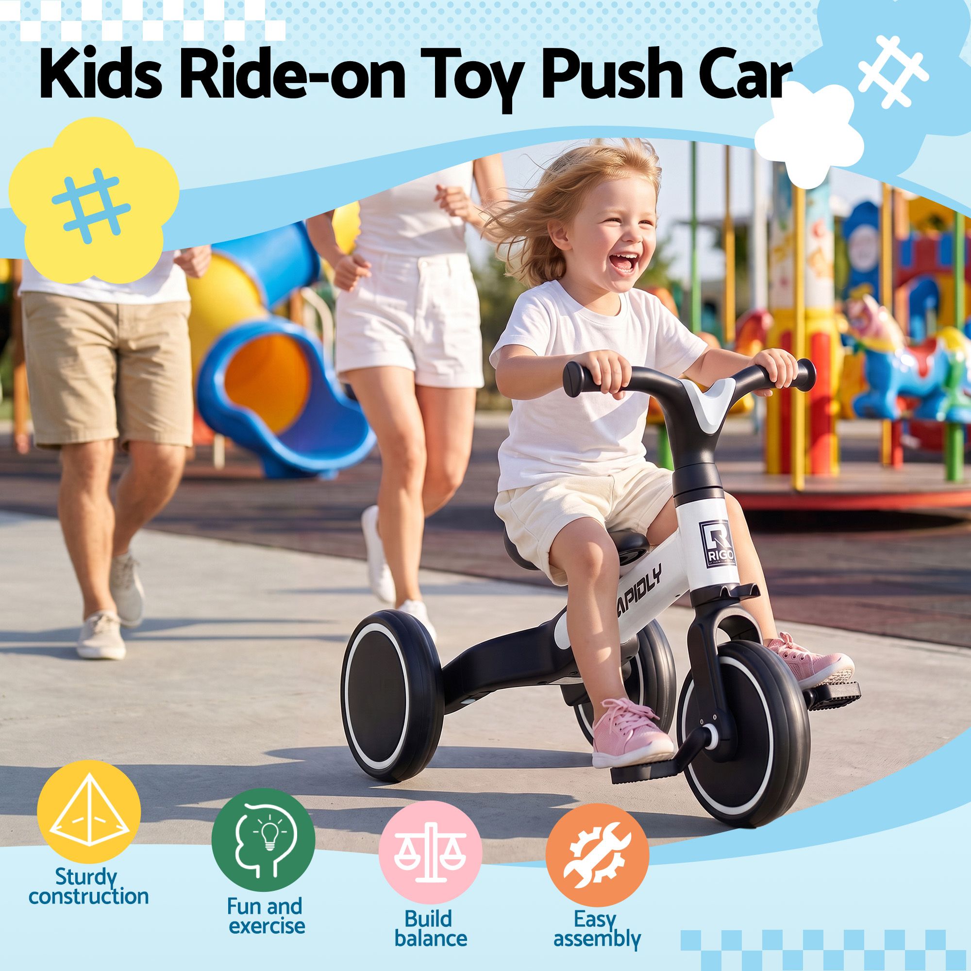 RIGO Kids Tricycle 3 Wheel Bike White 70cm