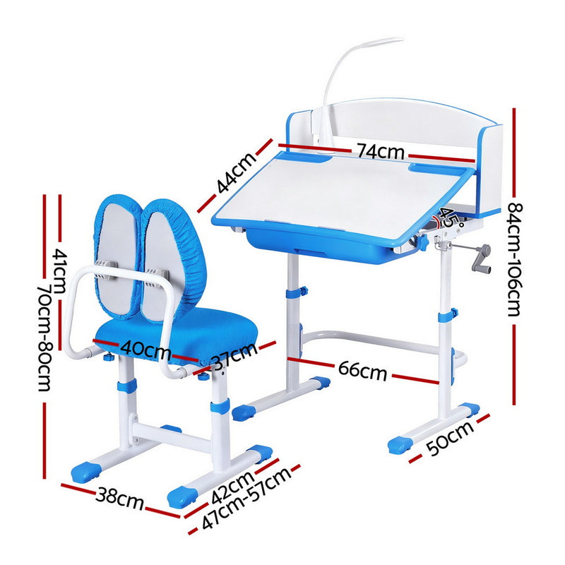 Kids Adjustable Study Desk & Chair Set with LED Lamp – Blue (Ergonomic Design)
