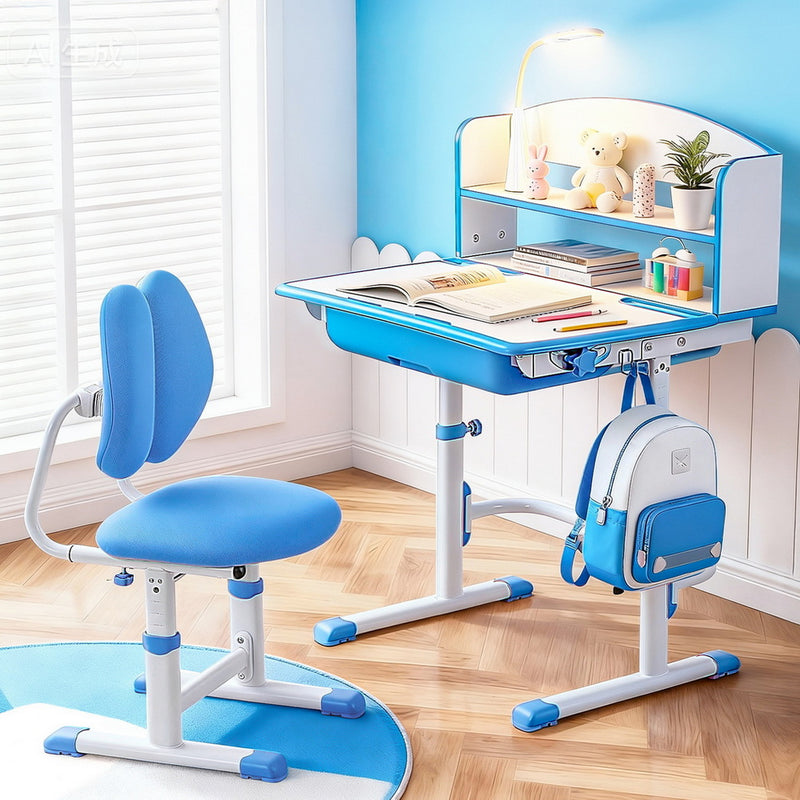 Kids Adjustable Study Desk & Chair Set with LED Lamp – Blue (Ergonomic Design)