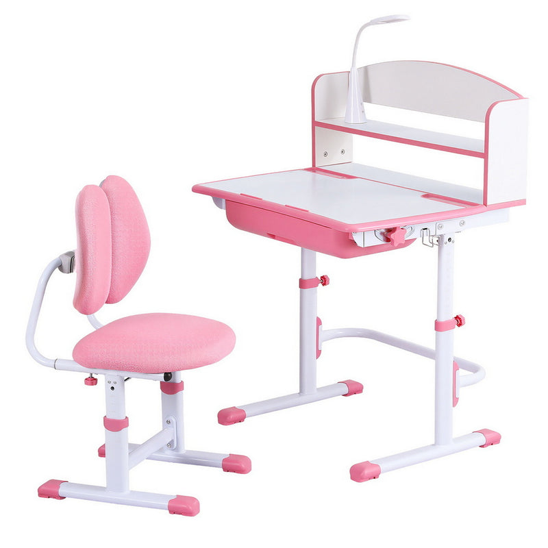 Kids Adjustable Study Desk & Chair Set with LED Lamp – Pink (Ergonomic Design)