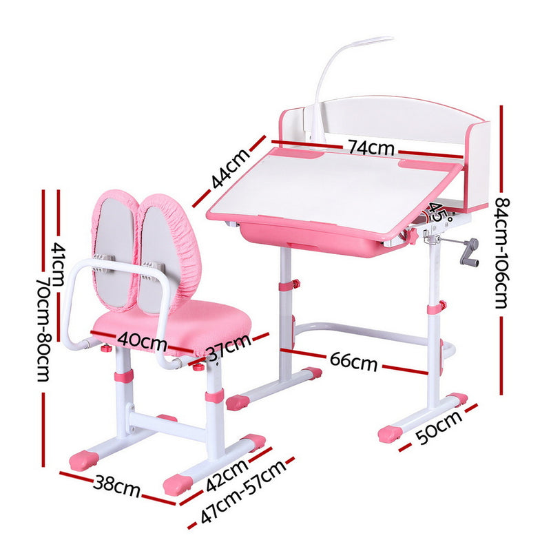 Kids Adjustable Study Desk & Chair Set with LED Lamp – Pink (Ergonomic Design)