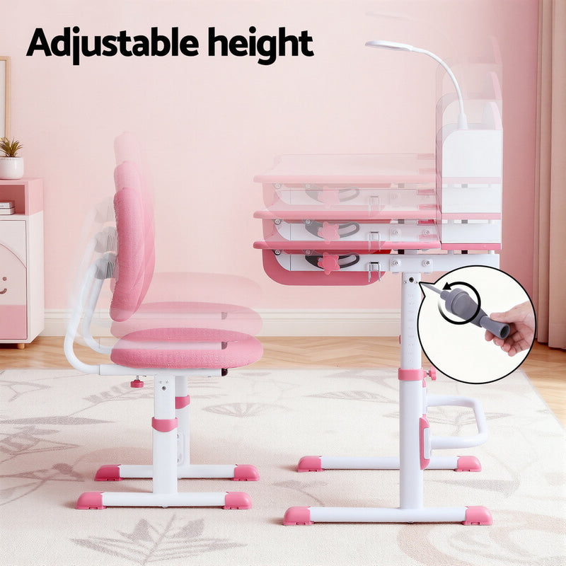 Kids Adjustable Study Desk & Chair Set with LED Lamp – Pink (Ergonomic Design)
