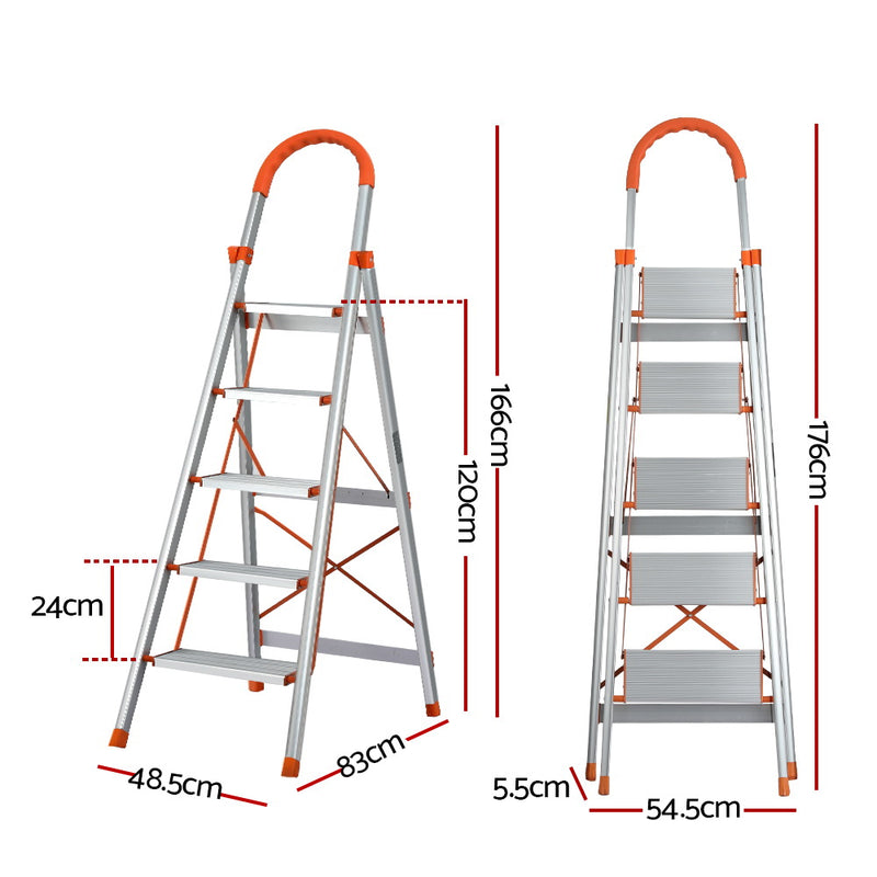 Giantz 5-Step Aluminium Folding Ladder – Lightweight, Non-Slip