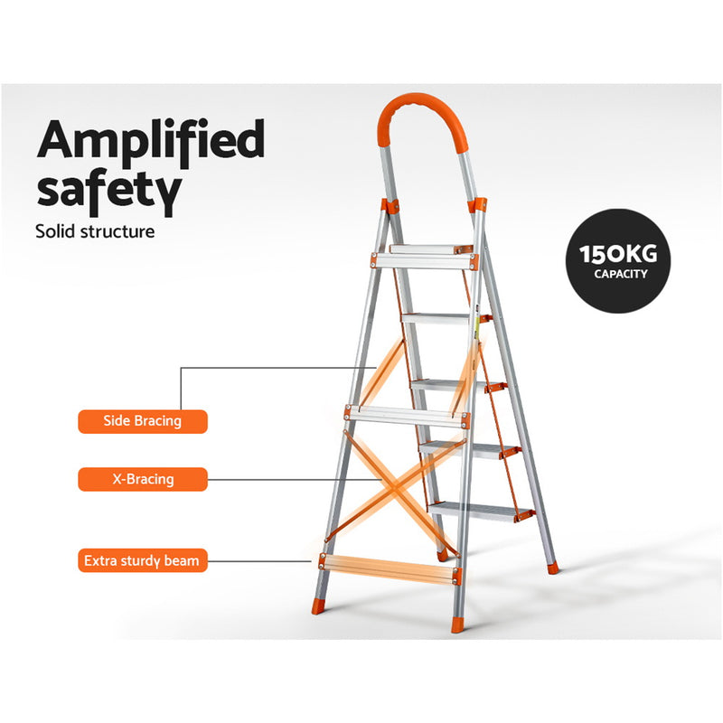 Giantz 5-Step Aluminium Folding Ladder – Lightweight, Non-Slip