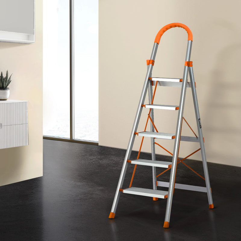 Giantz 5-Step Aluminium Folding Ladder – Lightweight, Non-Slip