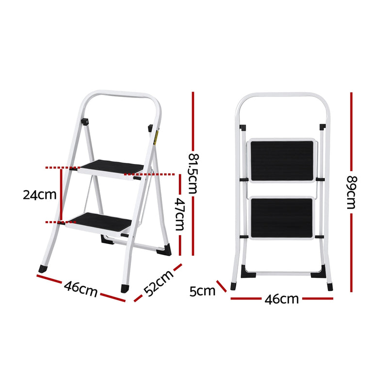 Giantz 2-Step Folding Steel Ladder – Lightweight