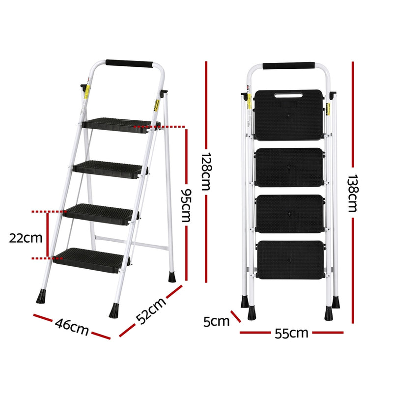 Giantz 4-Step Folding Steel Ladder – Lightweight