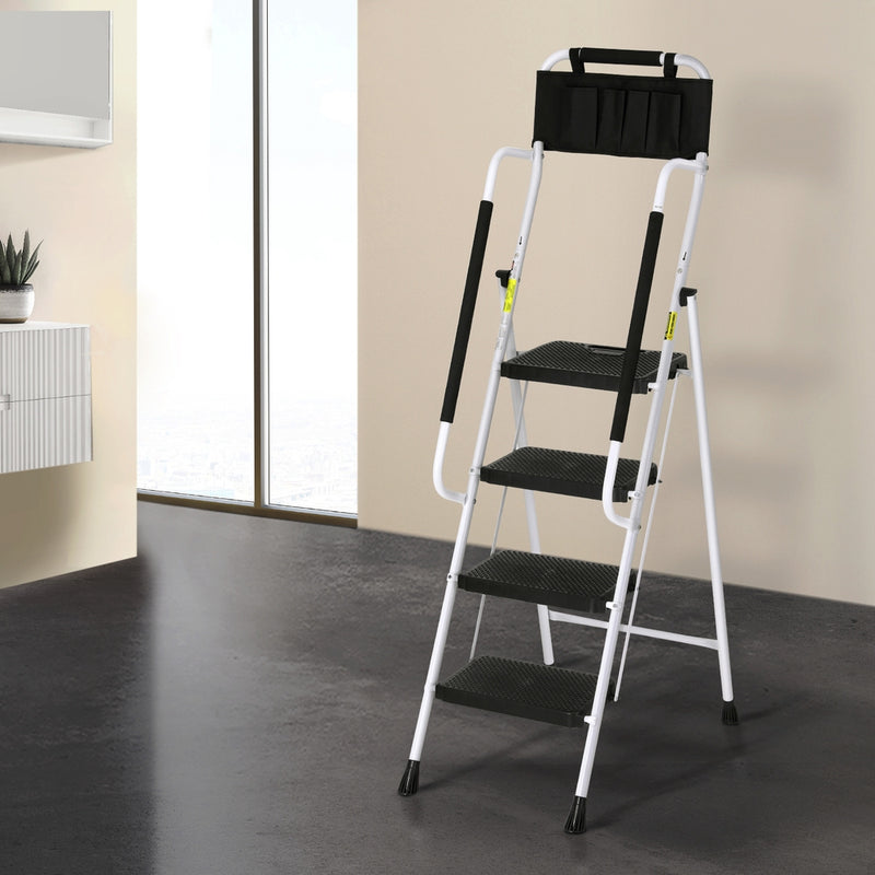 Giantz 4-Step Folding Ladder – Steel, Platform & Handrails