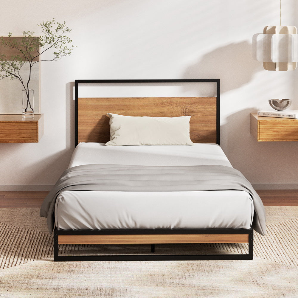 King Single Metal Bed Frame with Mattress