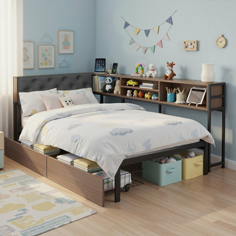 Artiss Single Bed Frame w/ 2 Drawers & Charging Station