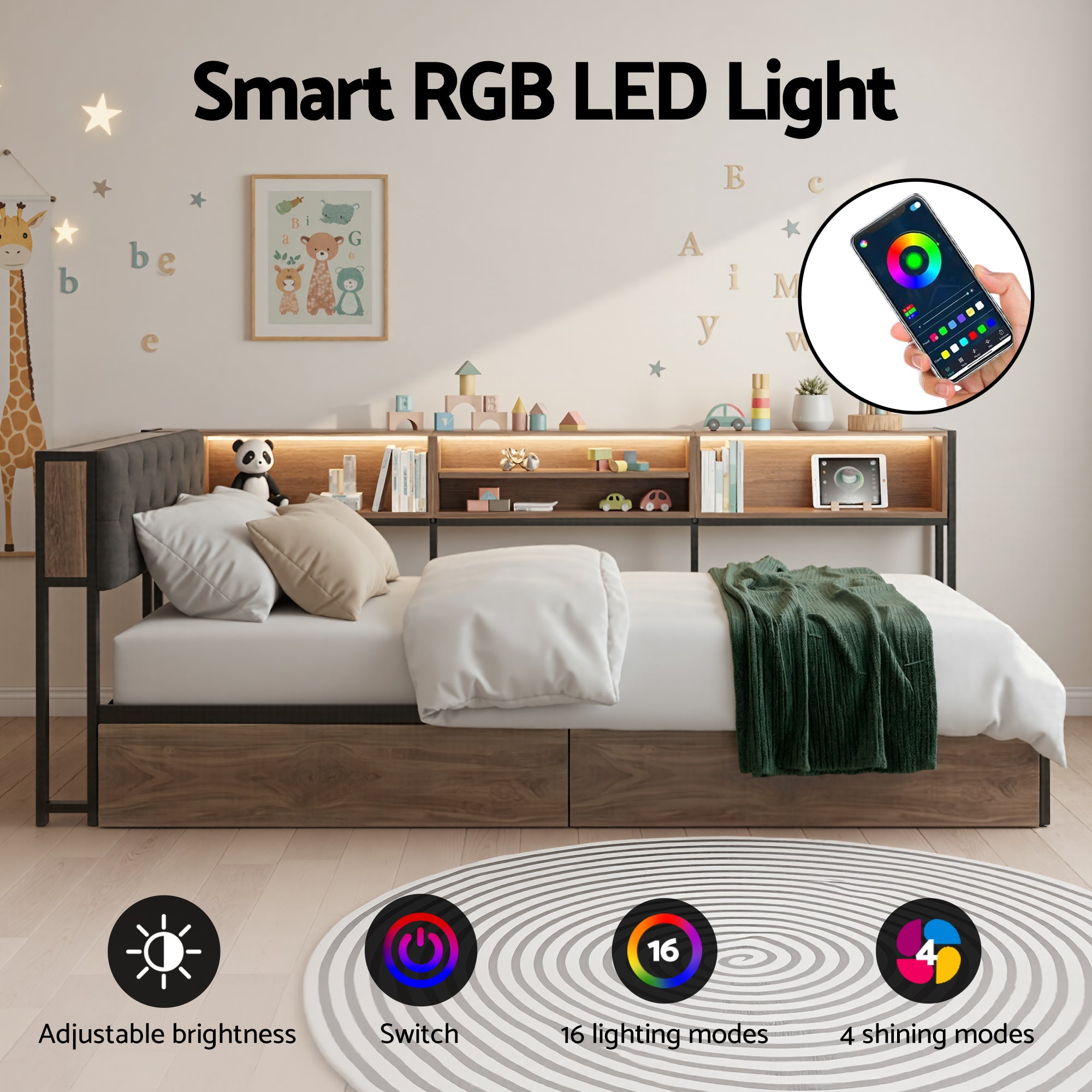 Artiss Single Bed Frame w/ 2 Drawers & Charging Station