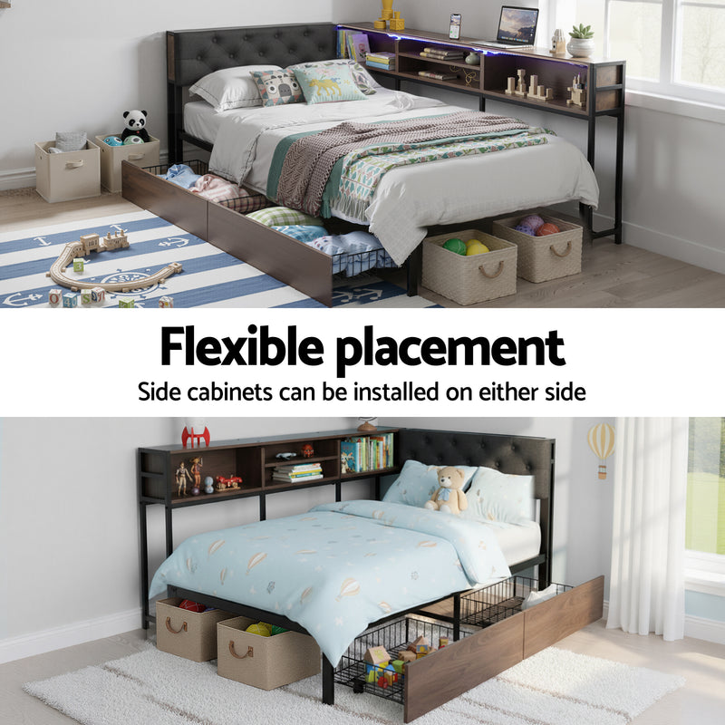 Artiss Single Bed Frame w/ 2 Drawers & Charging Station