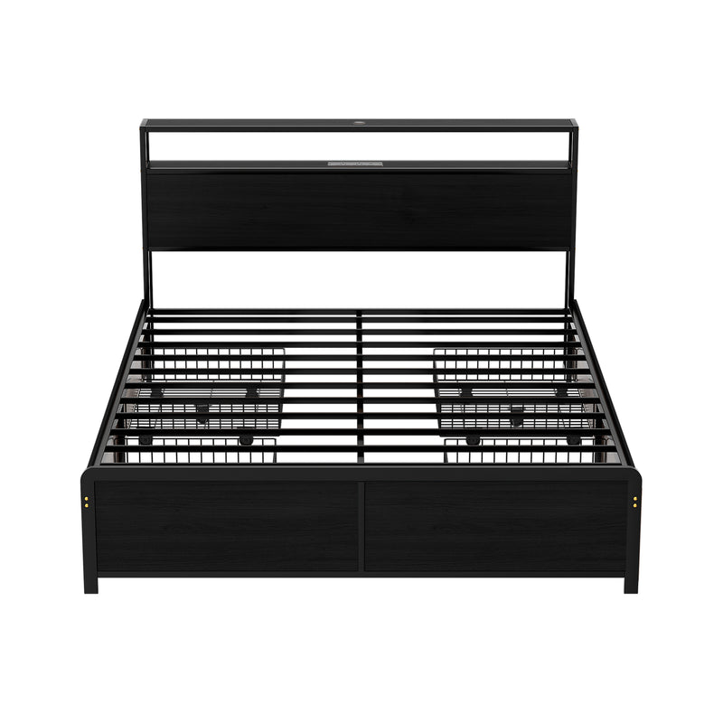 Artiss Queen Metal Bed Frame with Storage, LED & Charging Station