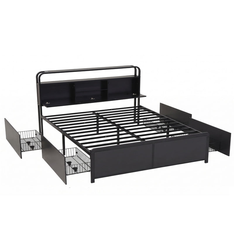 Artiss HEDY King Bed Frame with 4 Drawers & Storage Headboard