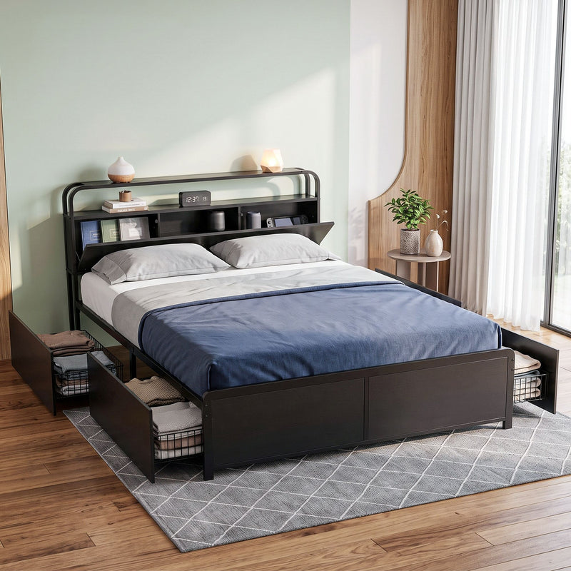 Artiss HEDY Queen Bed Frame with 4 Drawers & Storage Headboard